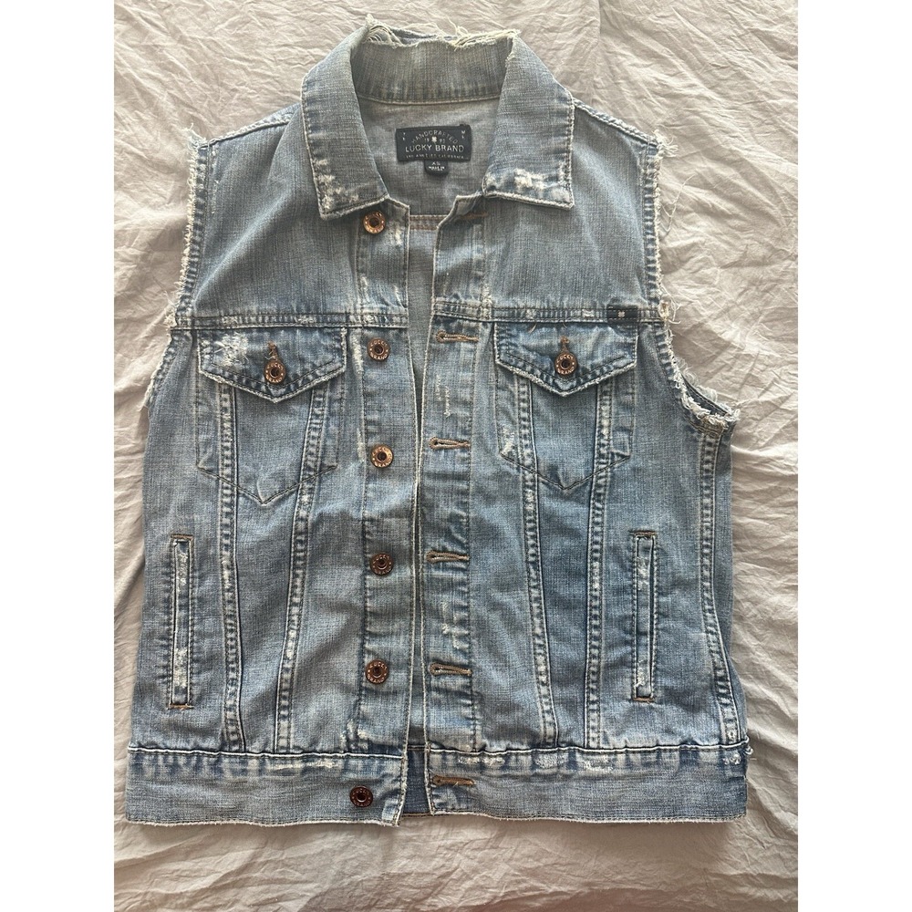 Lucky Brand Jacket Women's XS Blue The Tomboy Trucker Denim Distressed Grunge